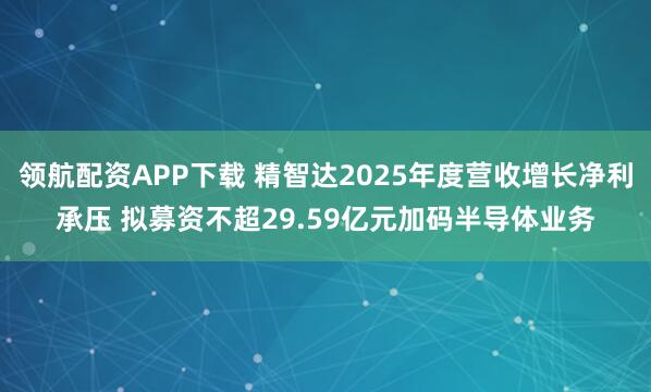 领航配资APP下载 精智达2025年度营收增长净利承压 拟募资不超29.59亿元加码半导体业务